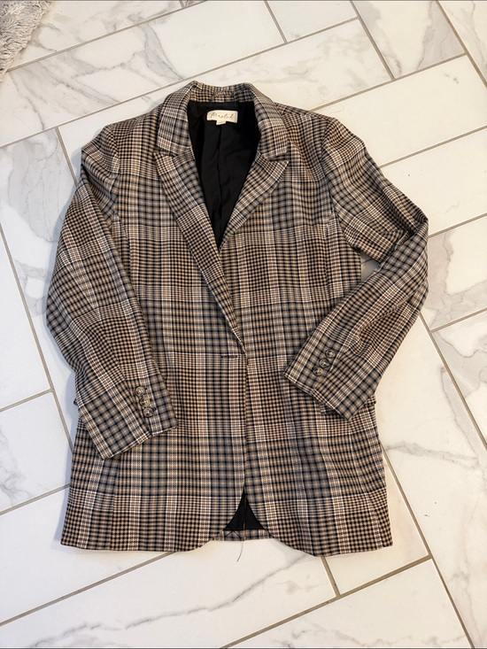 Marled Jackets & Blazers - Marled Plaid Blazer in Beige and Black